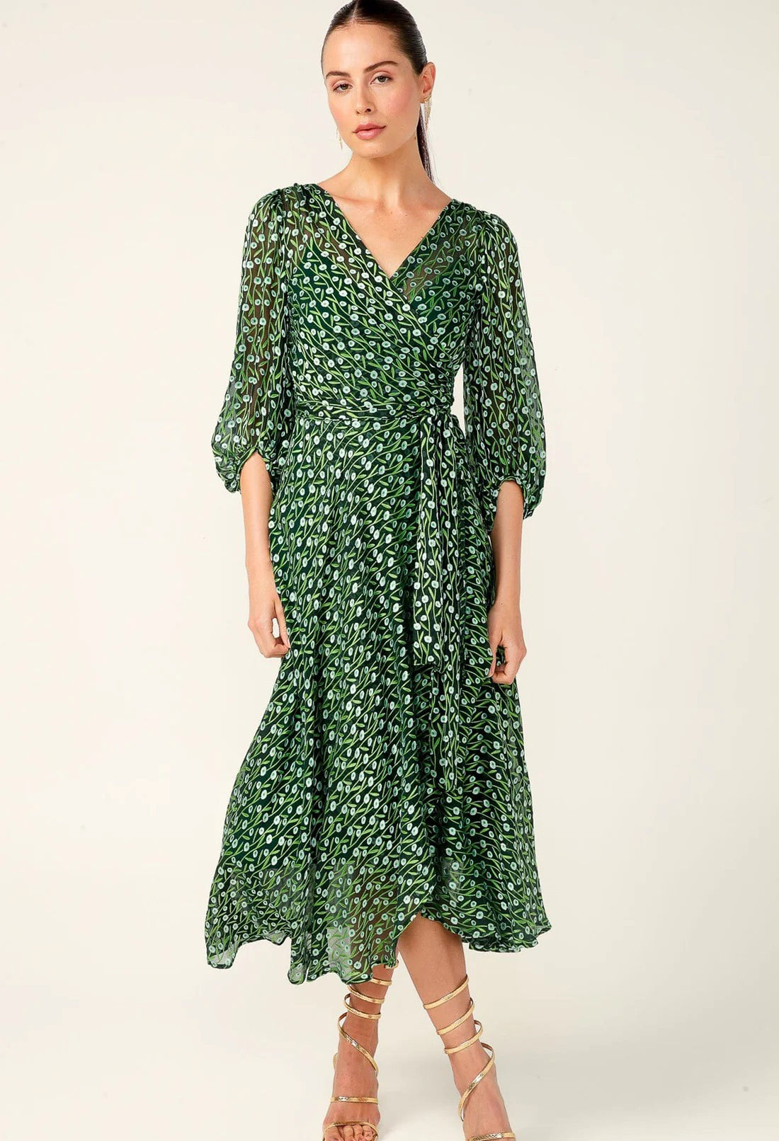 Sacha Drake - Wonderland Midi Wrap Dress - Emerald Poppy