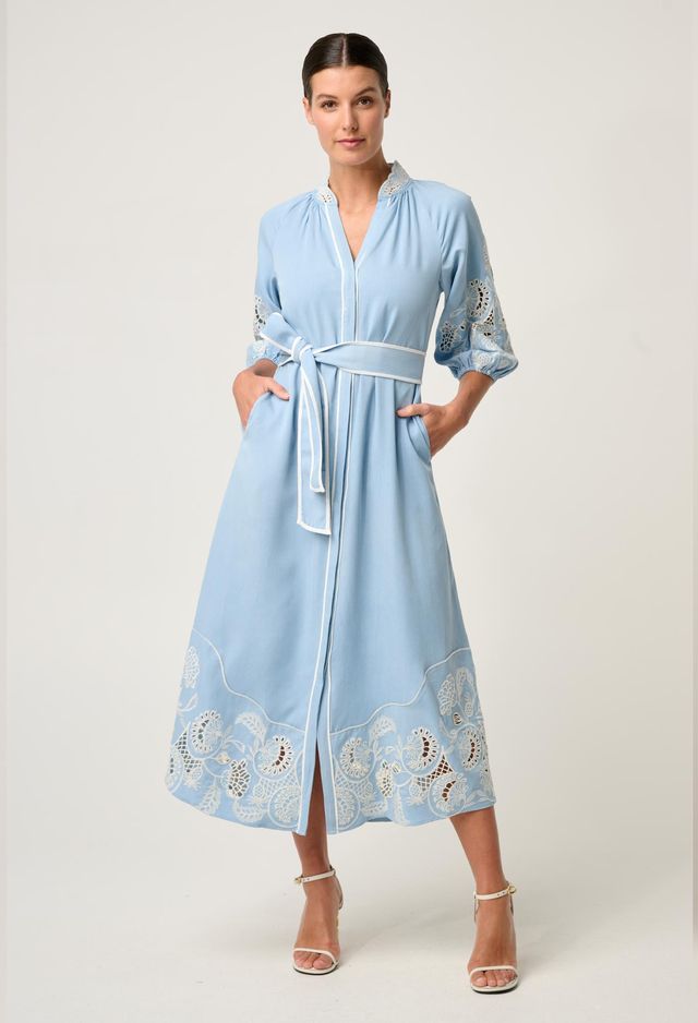 Once Was - Amara Tencel Embroidered Maxi Dress - Blue Haze